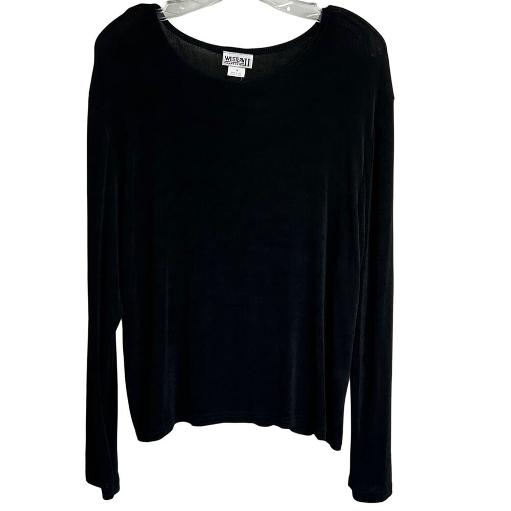 Western‎ II Connection Basic Black Long Sleeve Top Plus Size 1X NWT